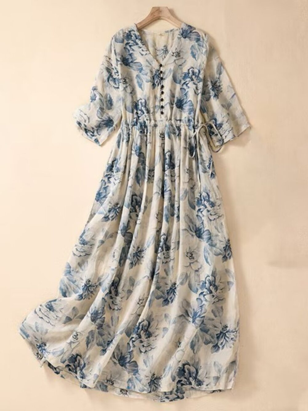 Komili Blue Floral Watercolor Dress (Size M)